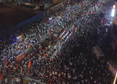 19th February 2026 : Aerial Night View of Shivaji Jayanti Celebration at Kranti Chowk Sambhajinagar Maharashtra India