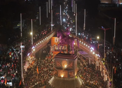 19th February 2026 : Aerial Night View of Shivaji Jayanti Celebration at Kranti Chowk Sambhajinagar Maharashtra India