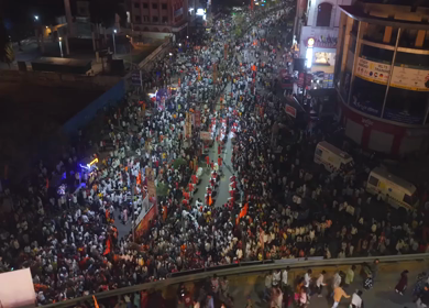 19th February 2026 : Aerial Night View of Shivaji Jayanti Celebration at Kranti Chowk Sambhajinagar Maharashtra India