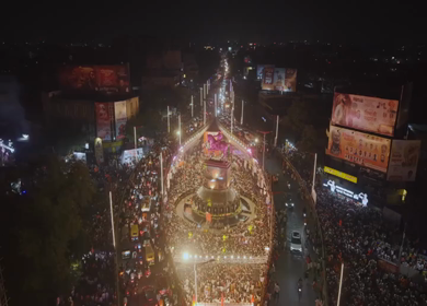 19th February 2026 : Aerial Night View of Shivaji Jayanti Celebration at Kranti Chowk Sambhajinagar Maharashtra India