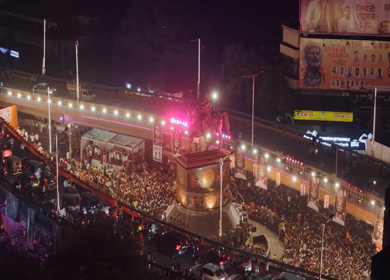 19th February 2026 : Aerial Night View of Shivaji Jayanti Celebration at Kranti Chowk Sambhajinagar Maharashtra India