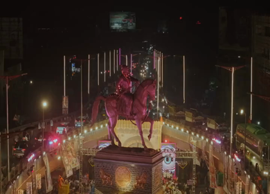 19th February 2026 : Aerial Night View of Shivaji Jayanti Celebration at Kranti Chowk Sambhajinagar Maharashtra India