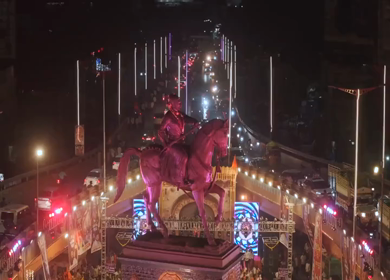 19th February 2026 : Aerial Night View of Shivaji Jayanti Celebration at Kranti Chowk Sambhajinagar Maharashtra India