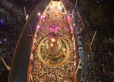 19th February 2026 : Aerial Night View of Shivaji Jayanti Celebration at Kranti Chowk Sambhajinagar Maharashtra India