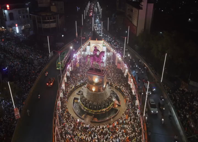 19th February 2026 : Aerial Night View of Shivaji Jayanti Celebration at Kranti Chowk Sambhajinagar Maharashtra India