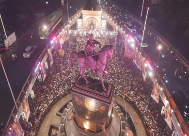 19th February 2026 : Aerial Night View of Shivaji Jayanti Celebration at Kranti Chowk Sambhajinagar Maharashtra India