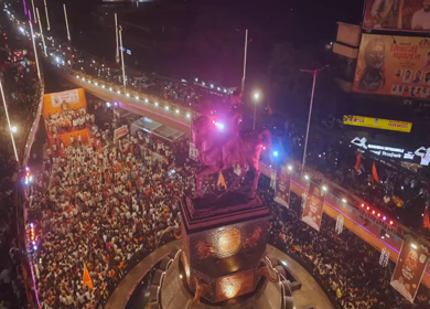 19th February 2026 : Aerial Night View of Shivaji Jayanti Celebration at Kranti Chowk Sambhajinagar Maharashtra India