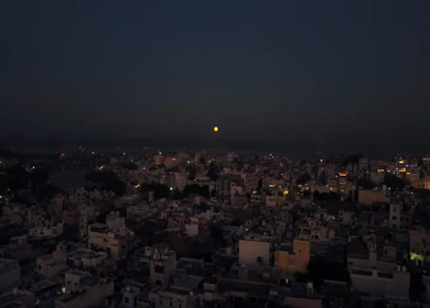 Aerial Night View of Udaipur City Rajasthan India