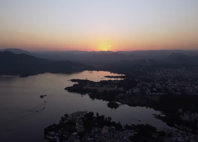 Aerial Night View of Udaipur City Rajasthan India