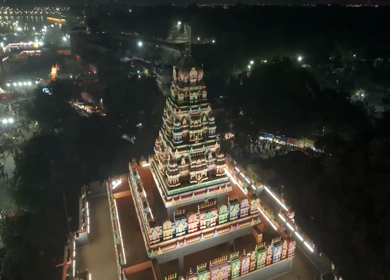 Aerial Night Views of Illuminated Festival Grounds and Pilgrimage Maha Kumbh Mela 2025, Prayagraj