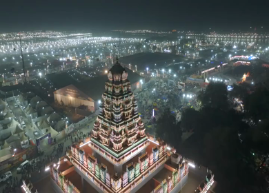 Aerial Night Views of Illuminated Festival Grounds and Pilgrimage Maha Kumbh Mela 2025, Prayagraj
