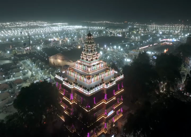Aerial Night Views of Illuminated Festival Grounds and Pilgrimage Maha Kumbh Mela 2025, Prayagraj
