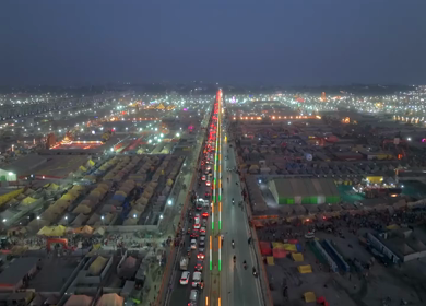 Aerial Night Views of Illuminated Festival Grounds and Pilgrimage Maha Kumbh Mela 2025, Prayagraj