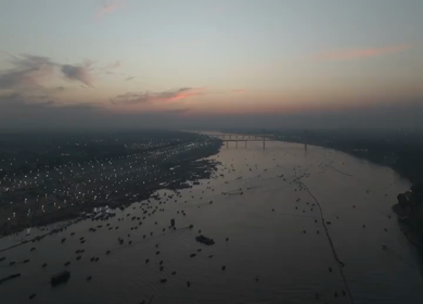 Aerial Night Views of Illuminated Festival Grounds and Pilgrimage Maha Kumbh Mela 2025, Prayagraj