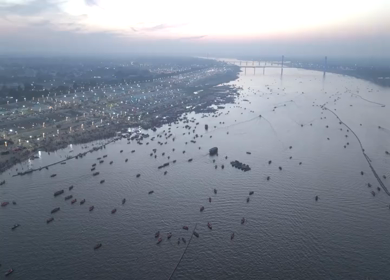 Aerial Night Views of Illuminated Festival Grounds and Pilgrimage Maha Kumbh Mela 2025, Prayagraj