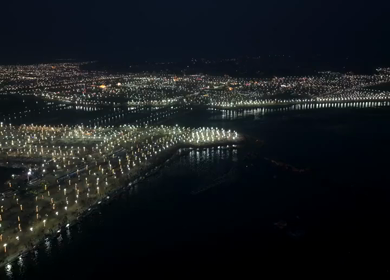 Aerial Night Views of Illuminated Festival Grounds and Pilgrimage Maha Kumbh Mela 2025, Prayagraj