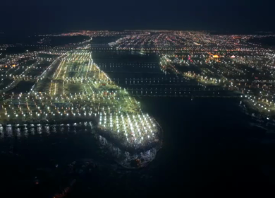 Aerial Night Views of Illuminated Festival Grounds and Pilgrimage Maha Kumbh Mela 2025, Prayagraj