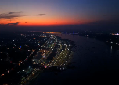 Aerial Night Views of Illuminated Festival Grounds and Pilgrimage Maha Kumbh Mela 2025, Prayagraj