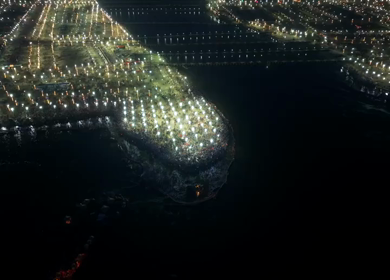 Aerial Night Views of Illuminated Festival Grounds and Pilgrimage Maha Kumbh Mela 2025, Prayagraj