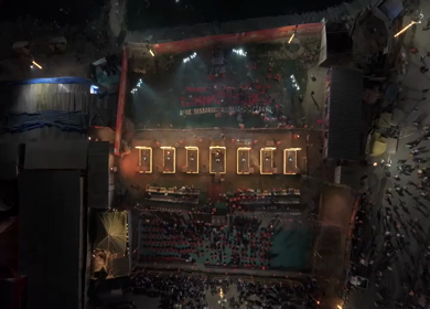 Aerial Night Views of Illuminated Festival Grounds and Pilgrimage Maha Kumbh Mela 2025, Prayagraj