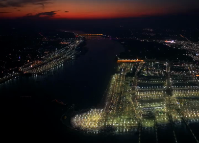 Aerial Night Views of Illuminated Festival Grounds and Pilgrimage Maha Kumbh Mela 2025, Prayagraj