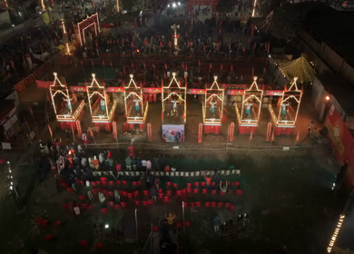 Aerial Night Views of Illuminated Festival Grounds and Pilgrimage Maha Kumbh Mela 2025, Prayagraj