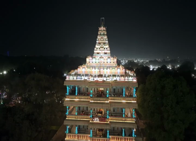 Aerial Night Views of Illuminated Festival Grounds and Pilgrimage Maha Kumbh Mela 2025, Prayagraj