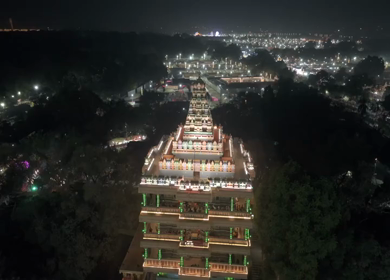 Aerial Night Views of Illuminated Festival Grounds and Pilgrimage Maha Kumbh Mela 2025, Prayagraj