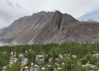 Aerial Panorama of Leh Town Surrounded by Himalayan Mountains in Ladakh India