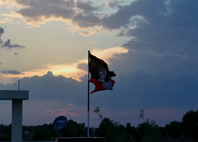 20th April 2026 : Aerial Shot of AIADMK Party Flag During Sunset in Rural Tamil Nadu India