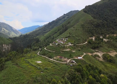 Aerial Shot of Anini Village on Green Hills Dibang Valley Arunachal Pradesh India