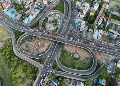 Aerial Shot of Anna Nagar Flyover and Urban Traffic in Chennai Tamil Nadu India