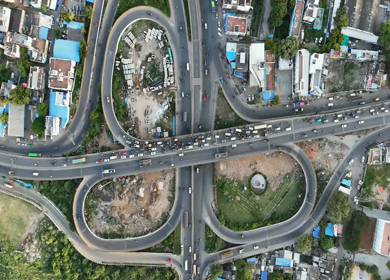 Aerial Shot of Anna Nagar Flyover and Urban Traffic in Chennai Tamil Nadu India