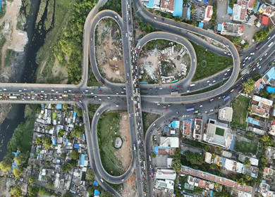 Aerial Shot of Anna Nagar Flyover and Urban Traffic in Chennai Tamil Nadu India
