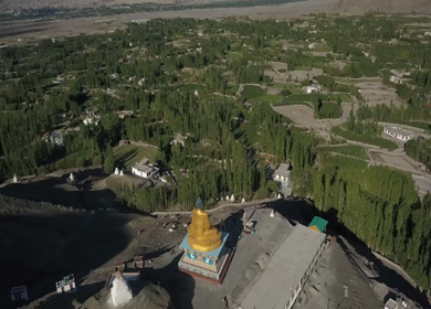 An aerial Shot of the Buddha Statue in Leh Ladakh,India