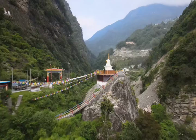 Aerial Shot of Buddhist Monastery in Mountain Valley Arunachal Pradesh India