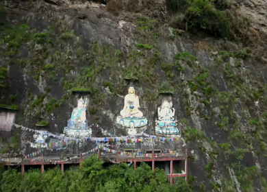 Aerial Shot of Buddhist Monastery in Mountain Valley Arunachal Pradesh India