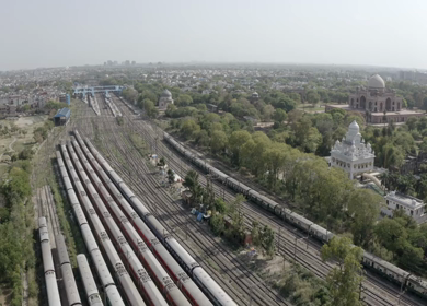 An aerial shot of the trains on standstill position during Covid-19 