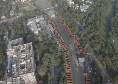 An aerial shot of Empty Roads of New Delhi during Covid-19 Lockdown, India