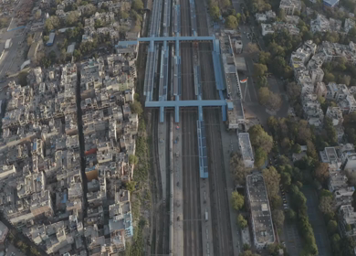 An aerial shot of Empty Railway Station during Covid-19 Lockdown, India