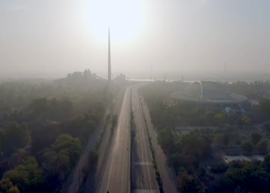 An aerial Shot of Empty road in New Delhi in India