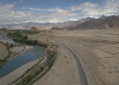 An aerial shot of Leh city at Ladakh