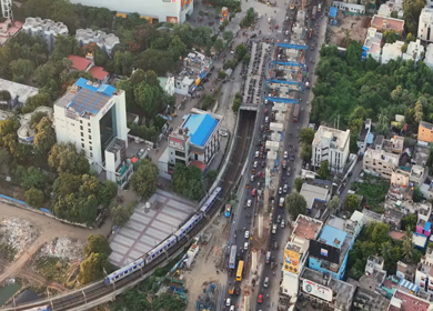 20th April 2026 : Aerial Shot of Metro Entering Underground Tunnel at Anna Nagar Chennai