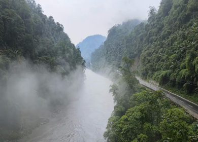 Aerial Shot of Misty River Valley in Arunachal Pradesh India