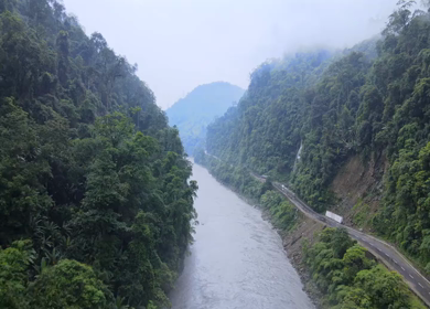 Aerial Shot of Misty River Valley in Arunachal Pradesh India