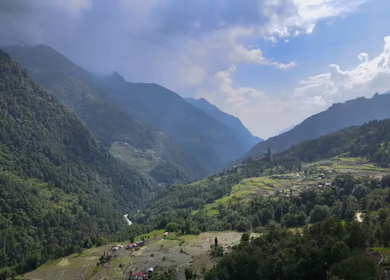 Aerial Shot of Terraced Fields in Mountain Valley Arunachal Pradesh India