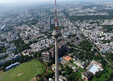 An aerial shot of Pitampura TV Tower in North Delhi,New Delhi,India