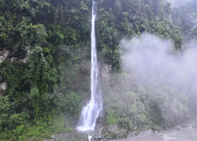 Aerial Shot of Waterfall in Arunachal Pradesh Dense Forest India