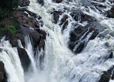 Aerial Slow Motion View of Barachukki Falls on Cauvery River Karnataka India