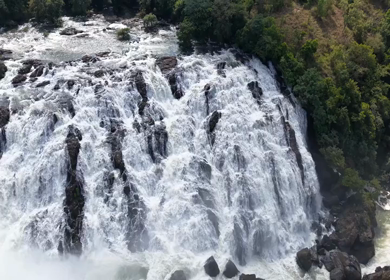 Aerial Slow Motion View of Barachukki Falls on Cauvery River Karnataka India